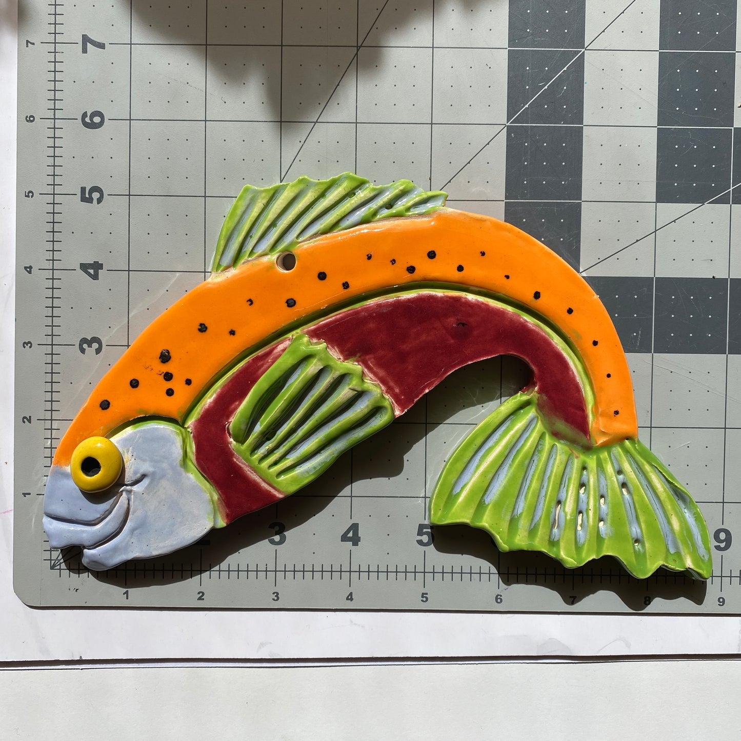 Handmade Ceramic Arts: Glazed Fish Salmon 9-inch x 5-inch by Lisa Uptain and Jennifer Horne