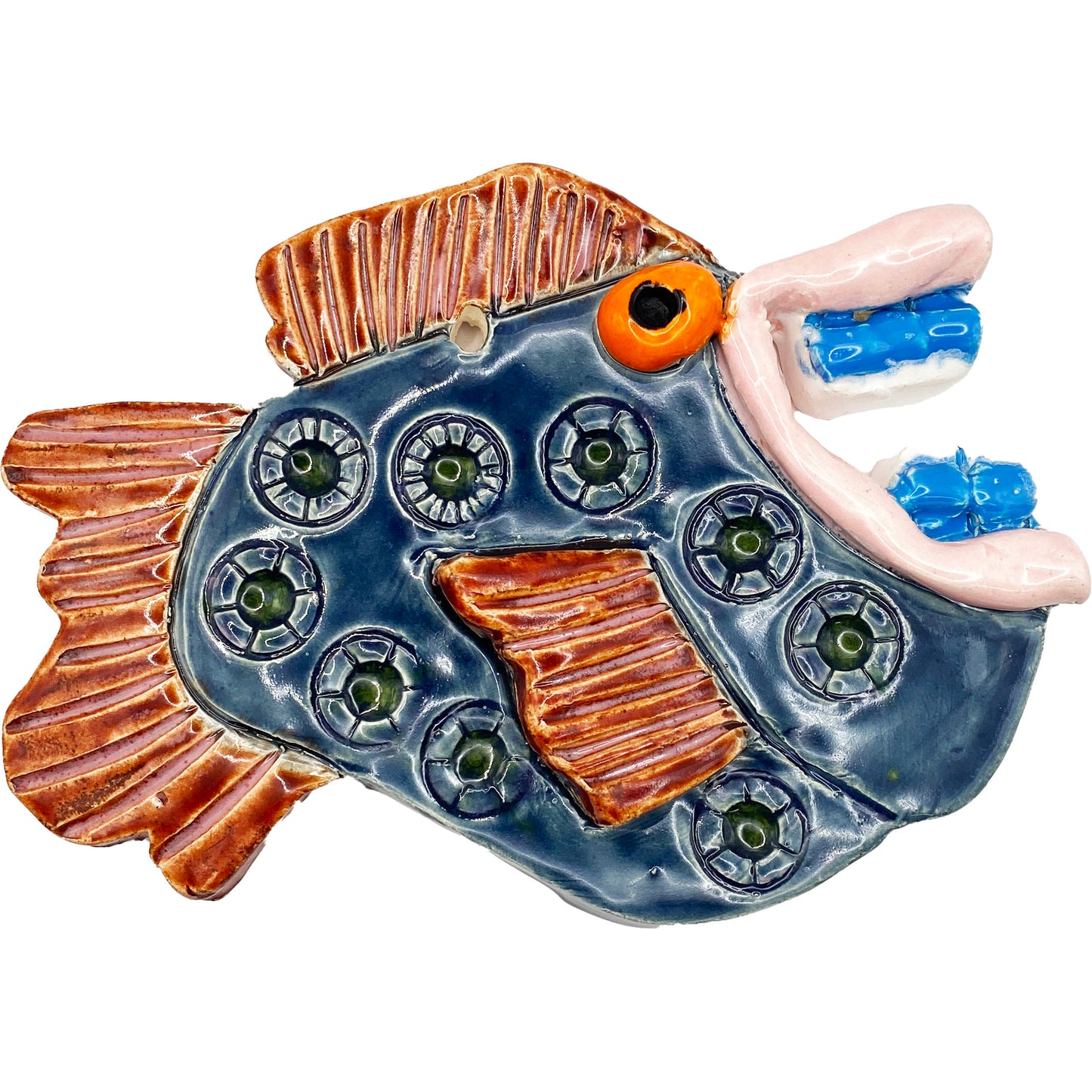 Handmade Ceramic Arts: Glazed Fish with Braces 6.5-inch x 4.5-inch by Eric Stacy