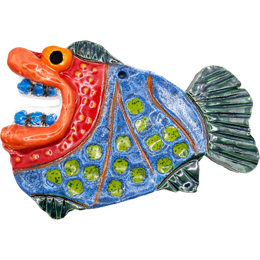 Handmade Ceramic Arts: Glazed Fish with Braces, Lips, and Teeth 6.5-inch x 4.5-inch by Eric Stacy