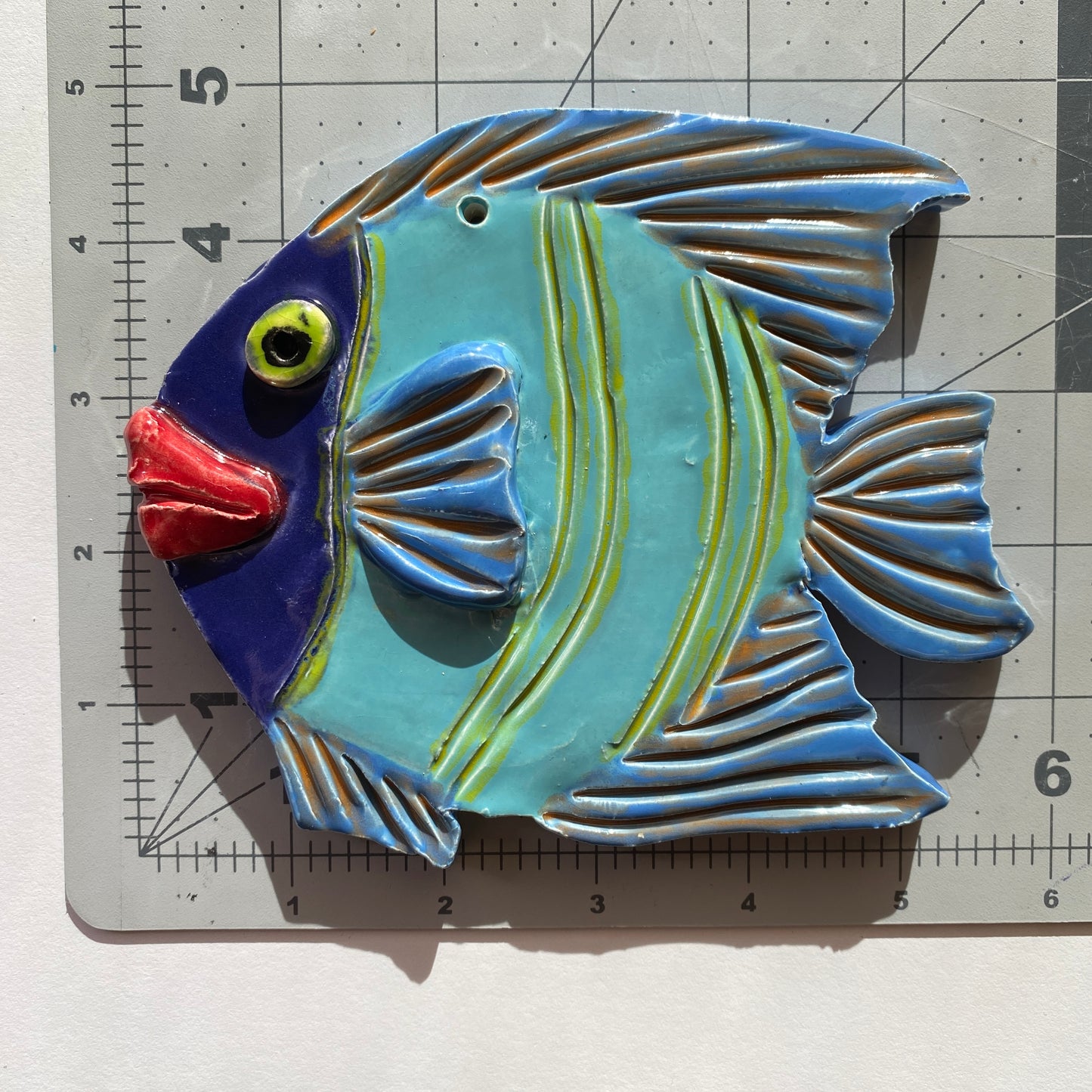 Handmade Ceramic Arts: Glazed Fish with Eye and Lips 6-inch x 5-inch by Eric Stacy and Lisa Uptain