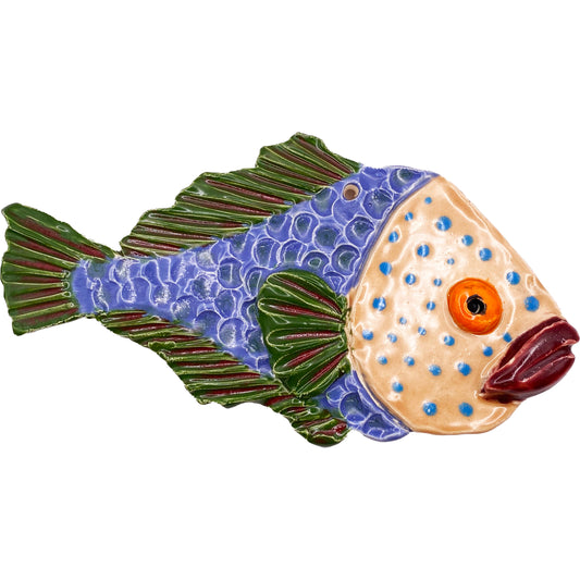 Handmade Ceramic Arts: Glazed Fish with Eye and Lips 7-inch x 3.5-inch by Eric Stacy and Lisa Uptain