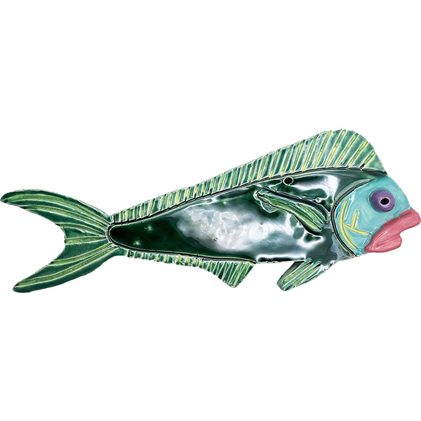 Handmade Ceramic Arts: Glazed Fish with Lips 11-inch x 3-inch by Eric Stacy and Anonymous 4693