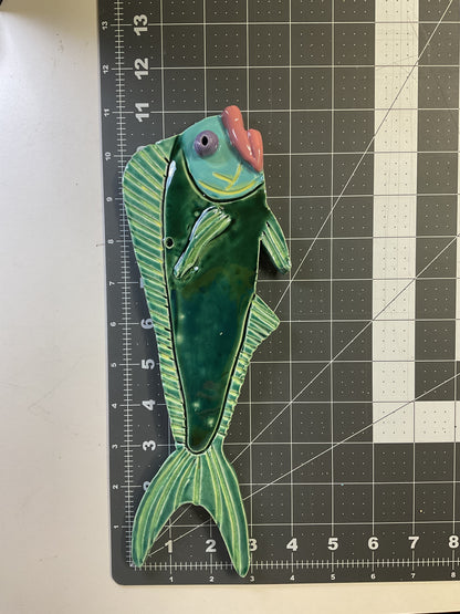 Handmade Ceramic Arts: Glazed Fish with Lips 11-inch x 3-inch by Eric Stacy and Anonymous 4693