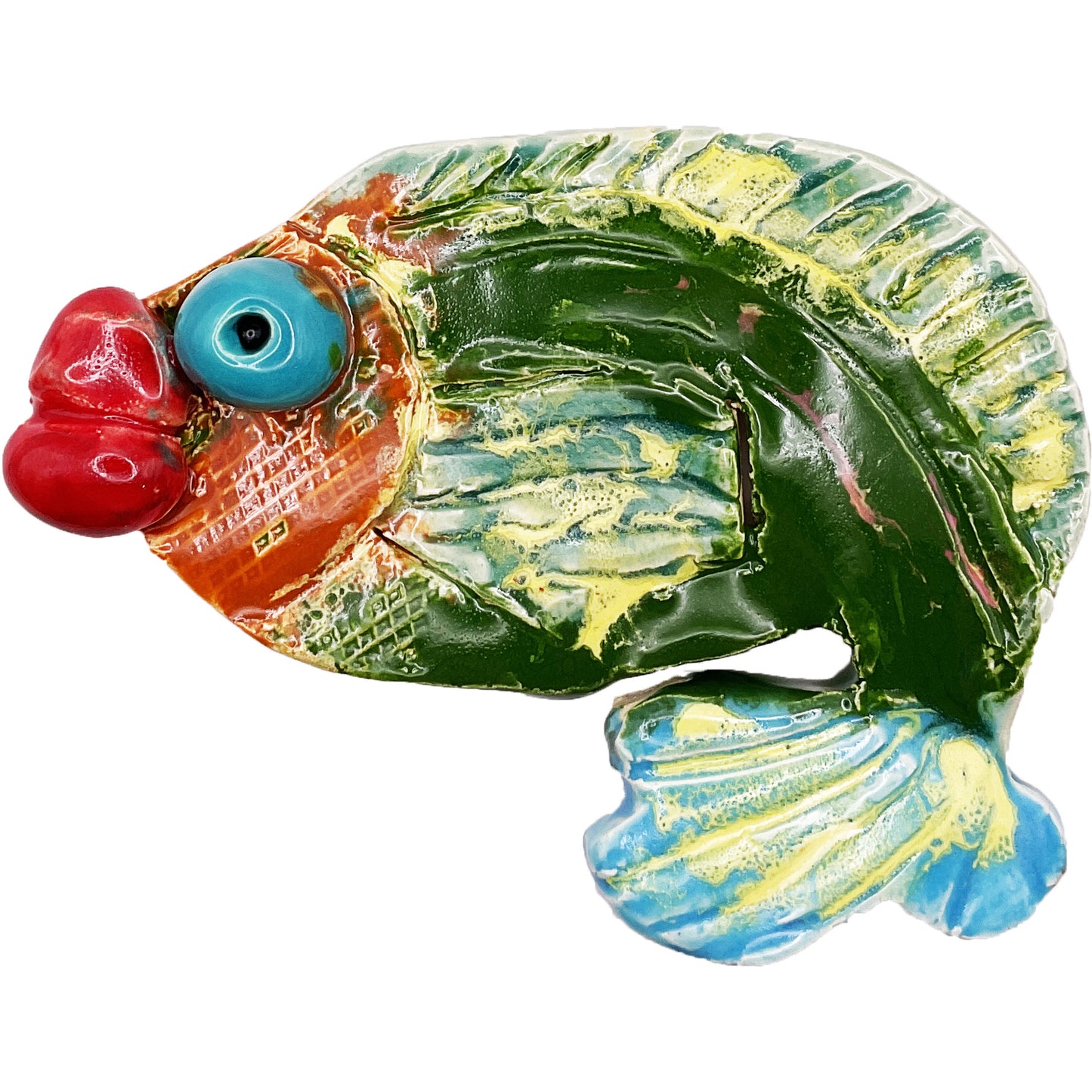 Handmade Ceramic Arts: Glazed Fish with Lips 5-inch x 4-inch by Ben Levine 4719
