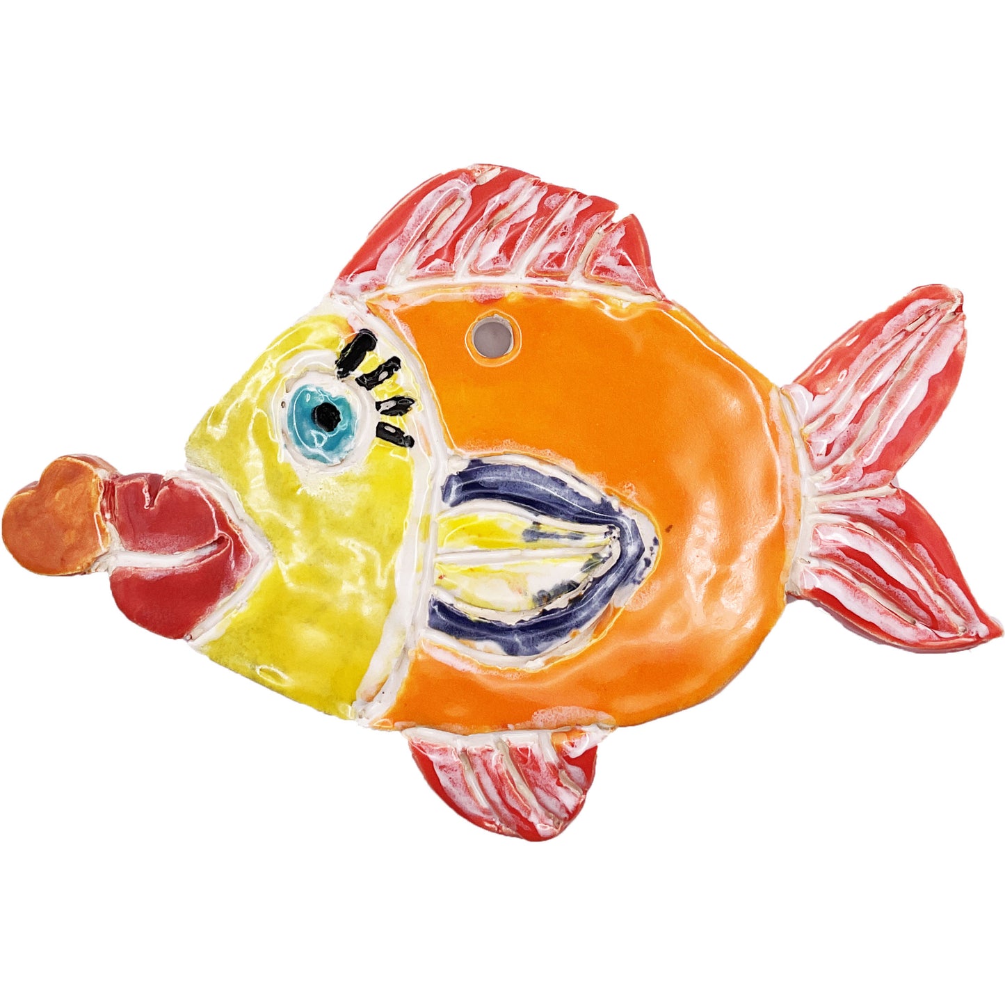 WATCH Resources Art Guild - Handmade Ceramic Arts: Glazed Fish with Lips 6-inch x 4.5-inch by Sandy Morris and Anonymous 4597