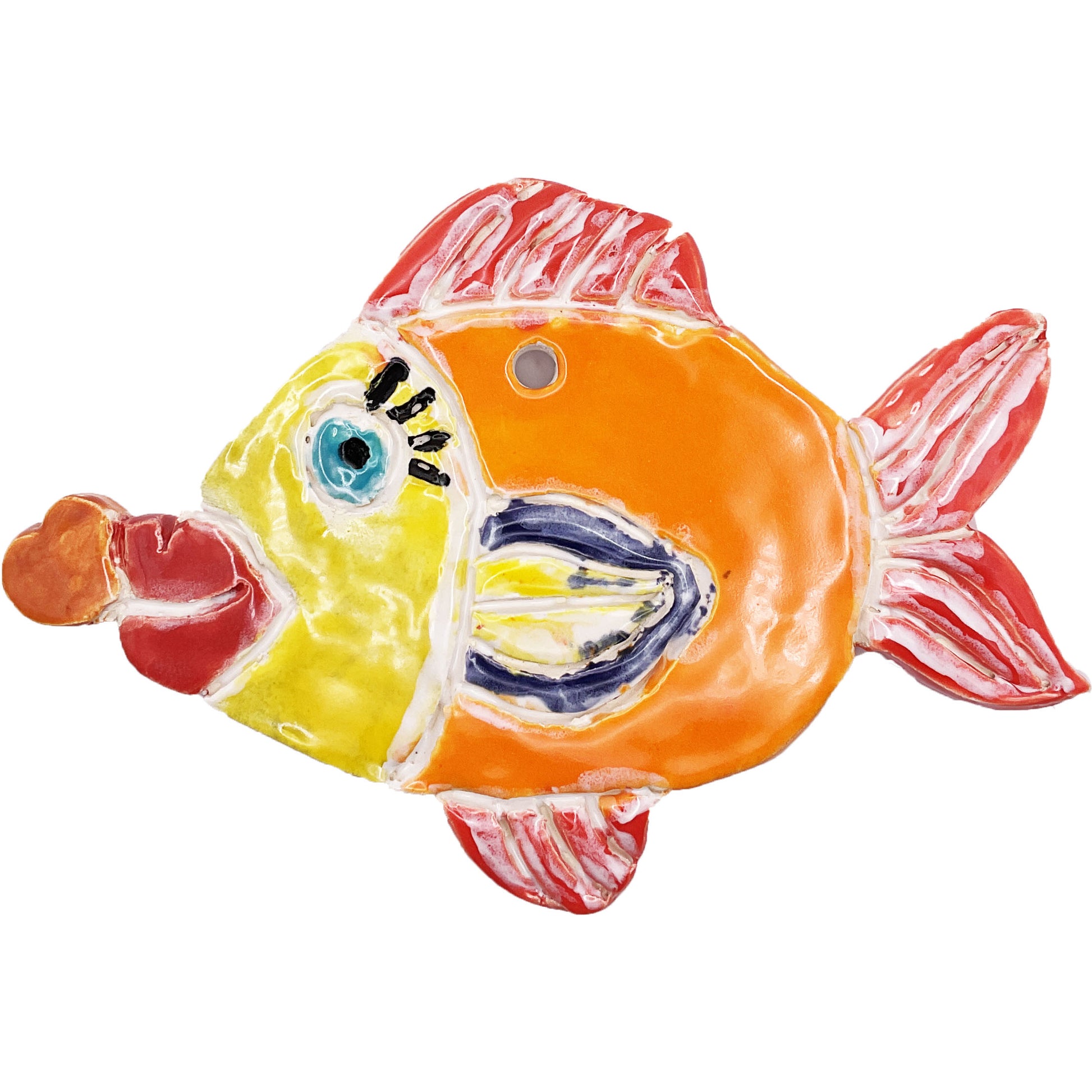 WATCH Resources Art Guild - Handmade Ceramic Arts: Glazed Fish with Lips 6-inch x 4.5-inch by Sandy Morris and Anonymous 4597