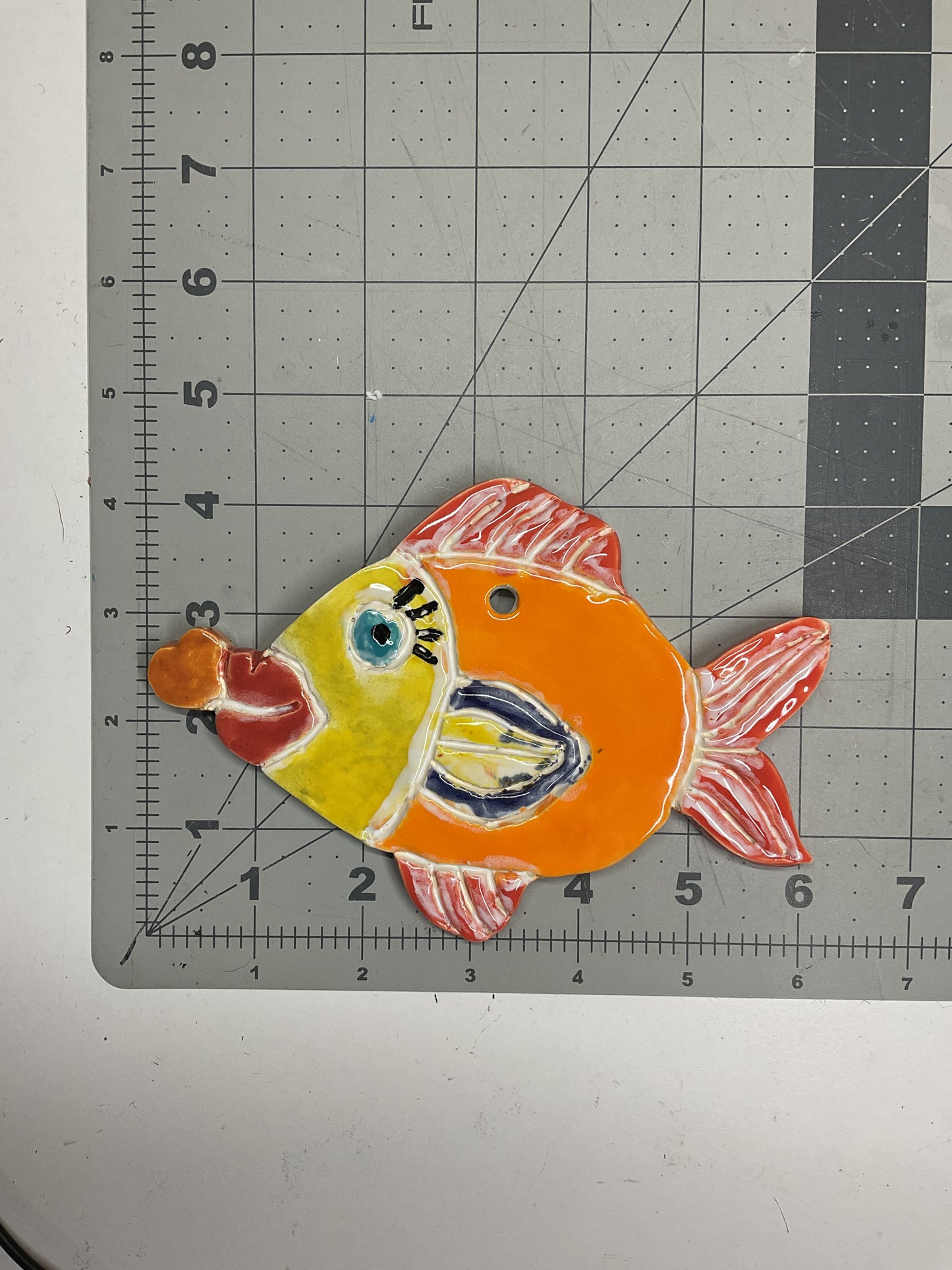 WATCH Resources Art Guild - Handmade Ceramic Arts: Glazed Fish with Lips 6-inch x 4.5-inch by Sandy Morris and Anonymous 4597