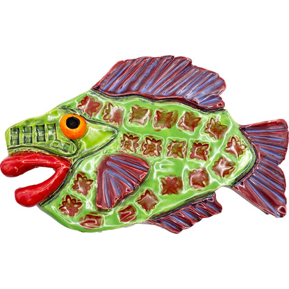 Handmade Ceramic Arts: Glazed Fish with Lips 7-inch x 4.5-inch by Eric Stacy