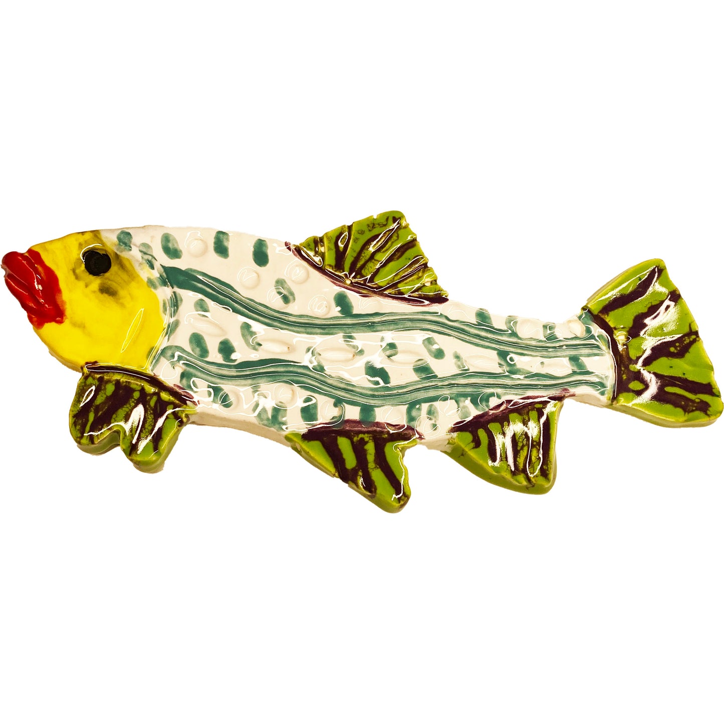 Handmade Ceramic Arts: Glazed Fish with Lips 8-inch x 3-inch by Morgan Fox