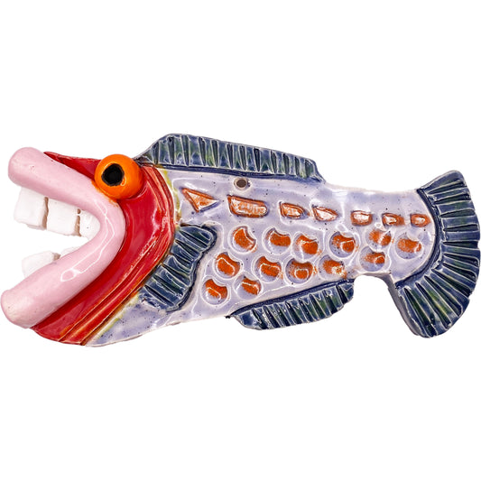 Handmade Ceramic Arts: Glazed Fish with Lips and Teeth 7-inch x 3-inch by Eric Stacy