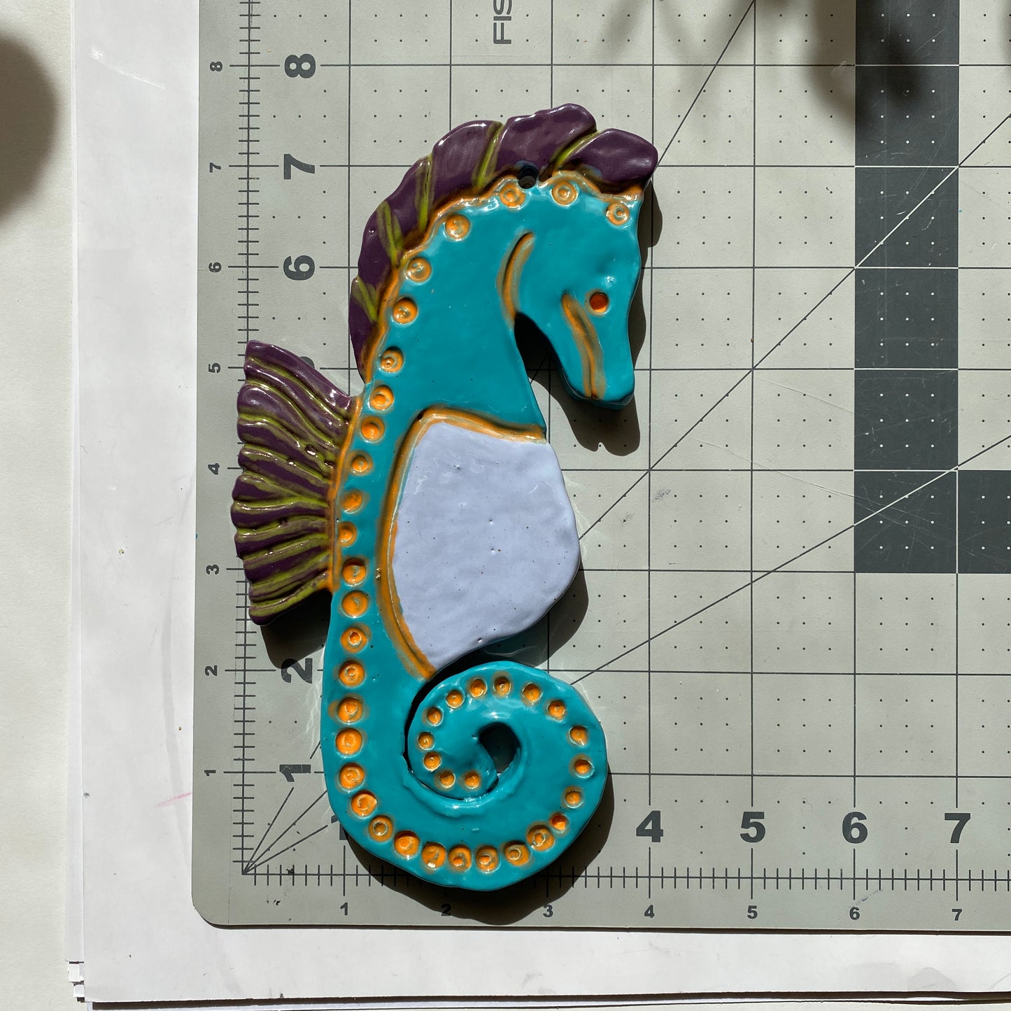 Handmade Ceramic Arts: Glazed Seahorse 7.5-inch x 4-inch by Angelina Vida White