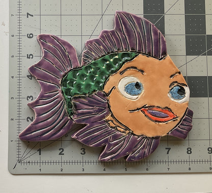 Ceramic Arts Handmade Clay Crafts Fresh Fish Glazed 8-inch x 7-inch made by Eric Stacy 3588