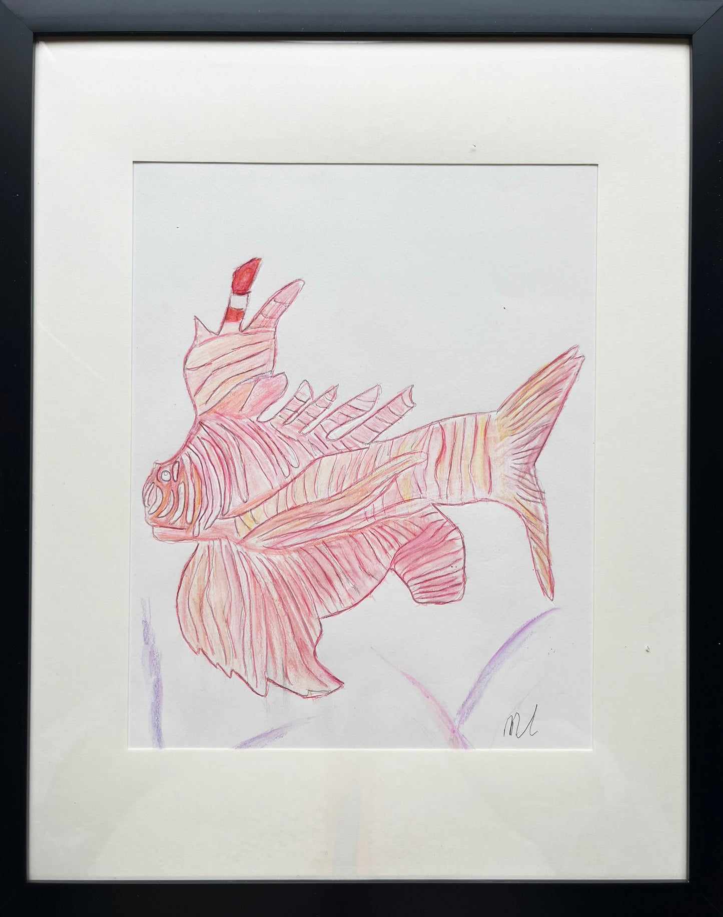 WATCH Resources Art Guild - Framed Hand-Drawn Sketch 15" x 12" Fish made by Mandy Ide 4335