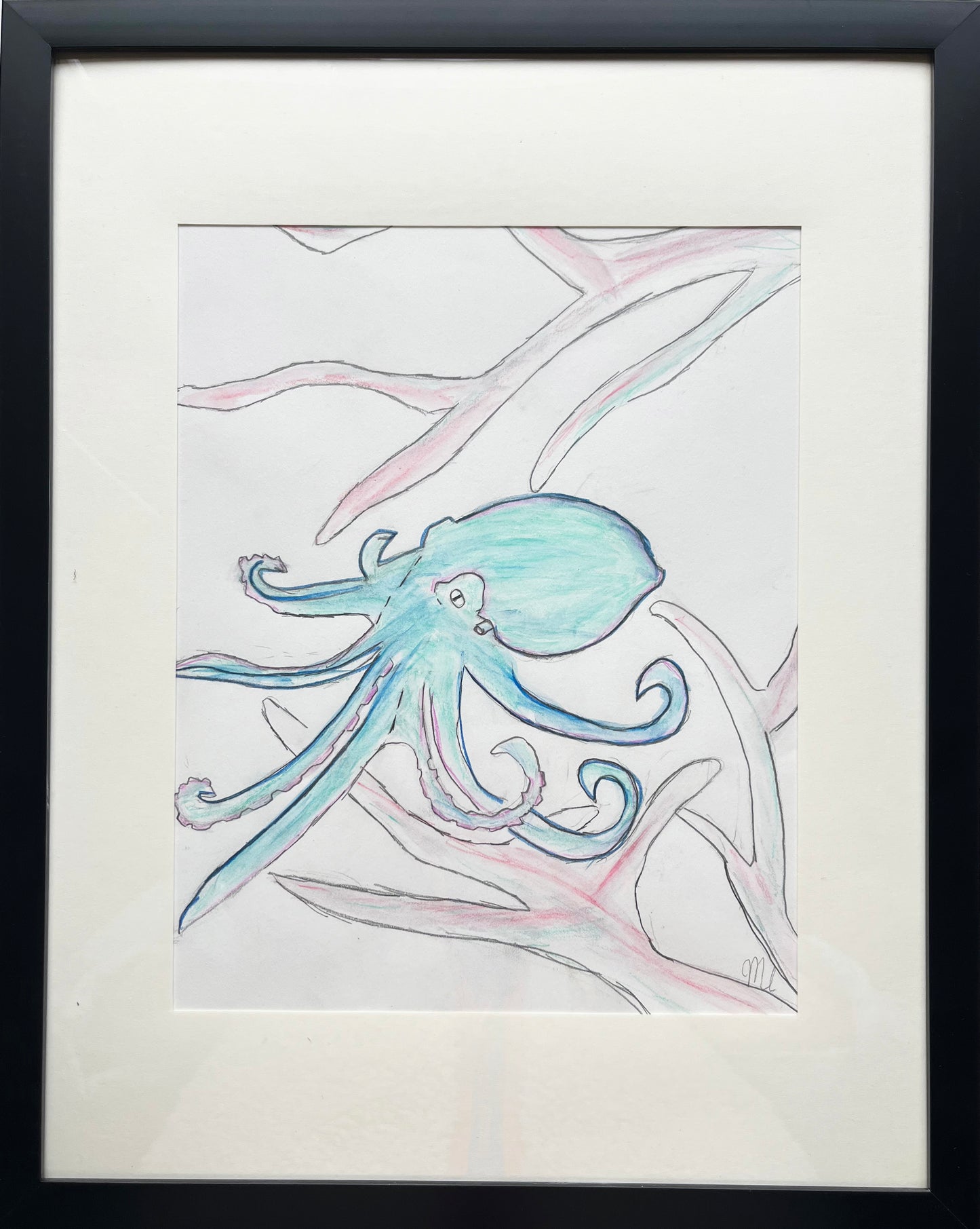 WATCH Resources Art Guild - Framed Hand-Drawn Sketch 15" x 12" Octopus made by Mandy Ide 4336