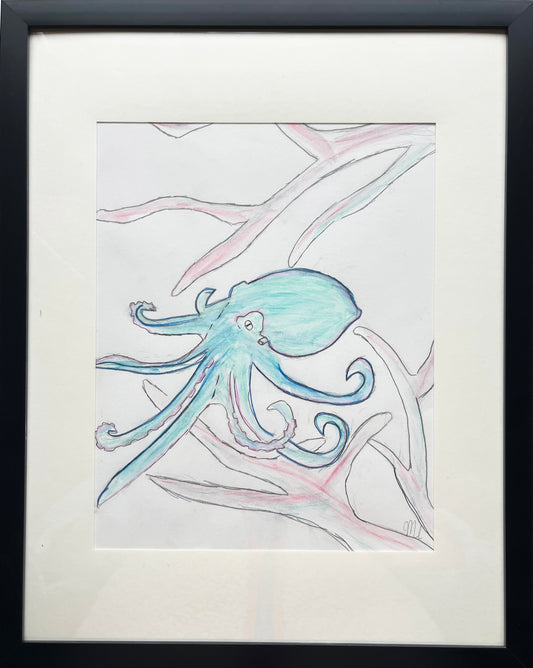 WATCH Resources Art Guild - Framed Hand-Drawn Sketch 15" x 12" Octopus made by Mandy Ide 4336