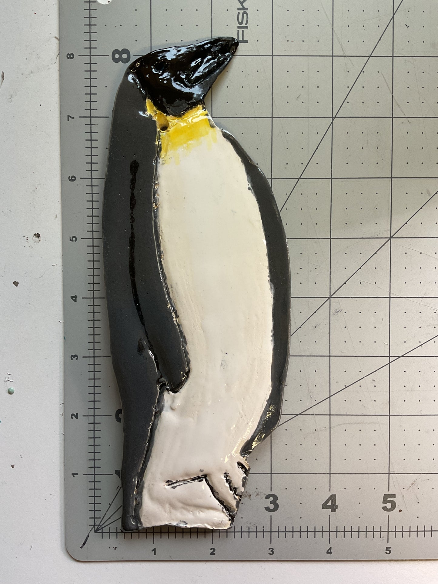 Ceramic Arts Handmade Clay Crafts Glazed Penguin 3-inch by 8-inch made by Larry Mansfield and Sinclair Darr 4162