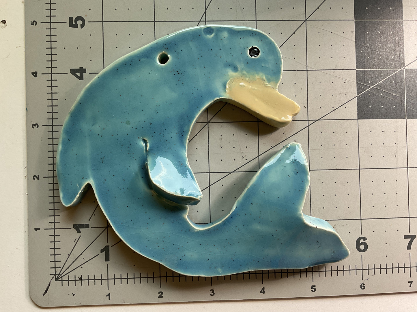 Ceramic Arts Handmade Clay Crafts Glazed Dolphin 5-inch by 6-inch made by Audrey Love and Anonymous 4163