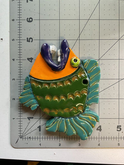 Ceramic Arts Handmade Clay Crafts Glazed Fish 5-inch by 4-inch made by Audrey Love and Anonymous 4155