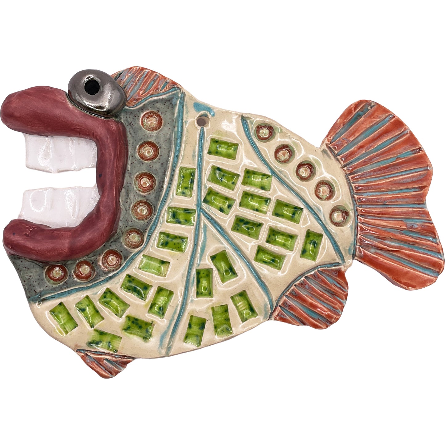 Ceramic Arts Handmade Clay Crafts Glazed Fish 4.5-inch by 6.5-inch made by Angelina Vida-White and Eric Stacy