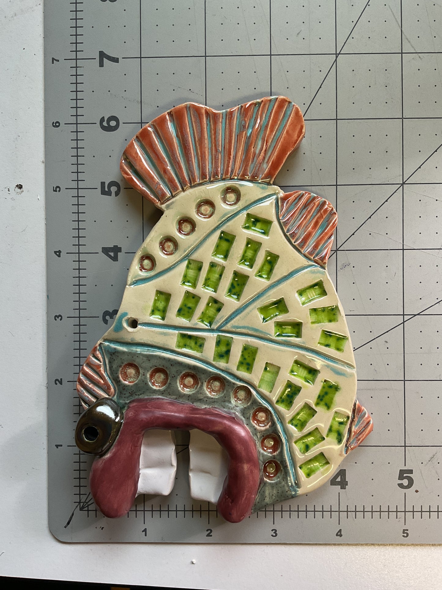 Ceramic Arts Handmade Clay Crafts Glazed Fish 4.5-inch by 6.5-inch made by Angelina Vida-White and Eric Stacy