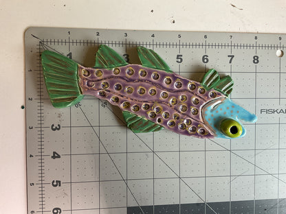 Ceramic Arts Handmade Clay Crafts Glazed Fish 3.5-inch by 8-inch made by Eric Stacy 4166