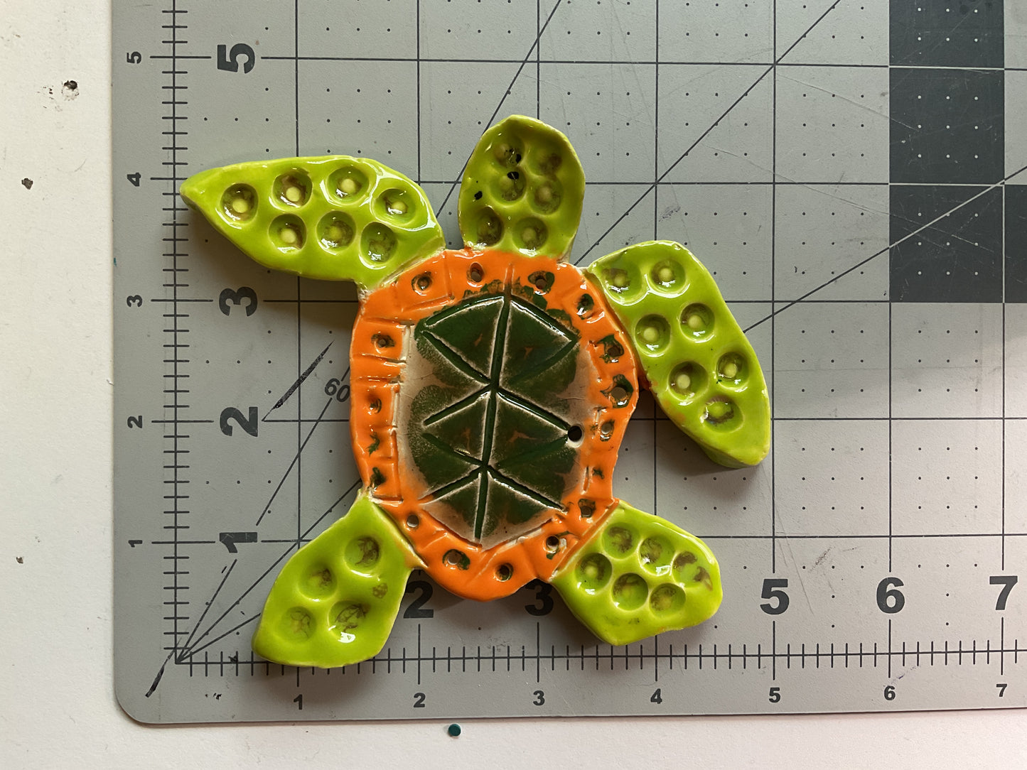 Ceramic Arts Handmade Clay Crafts Glazed Turtle 5-inch by 5.5-inch made by Jenna Decosta 4169