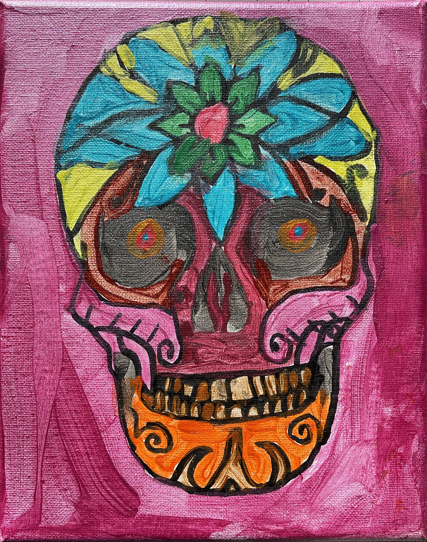 Acrylic Painting on Stretched Canvas Original Fine Art 10-inch x 8-inch Sugar Skull by Jeff Kohler-Crowe and Lukas Miller