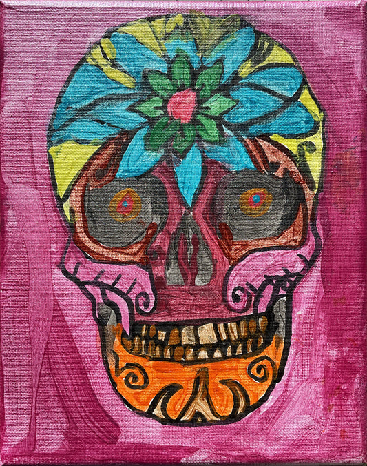 Acrylic Painting on Stretched Canvas Original Fine Art 10-inch x 8-inch Sugar Skull by Jeff Kohler-Crowe and Lukas Miller