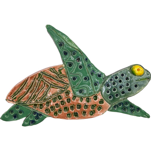 Ceramic Arts Handmade Clay Crafts Glazed Turtle 5-inch by 7.5-inch made by Angelina Vida-White 4239