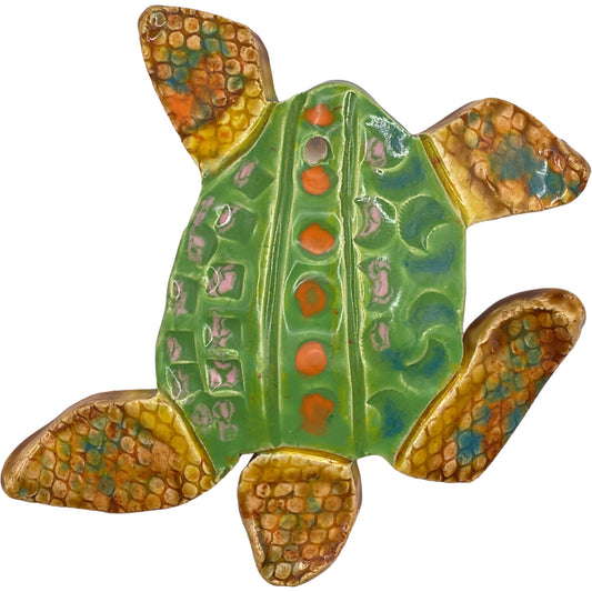 Ceramic Arts Handmade Clay Crafts Glazed Turtle 4.5-inch by 5-inch made by Angelina Vida-White 4244