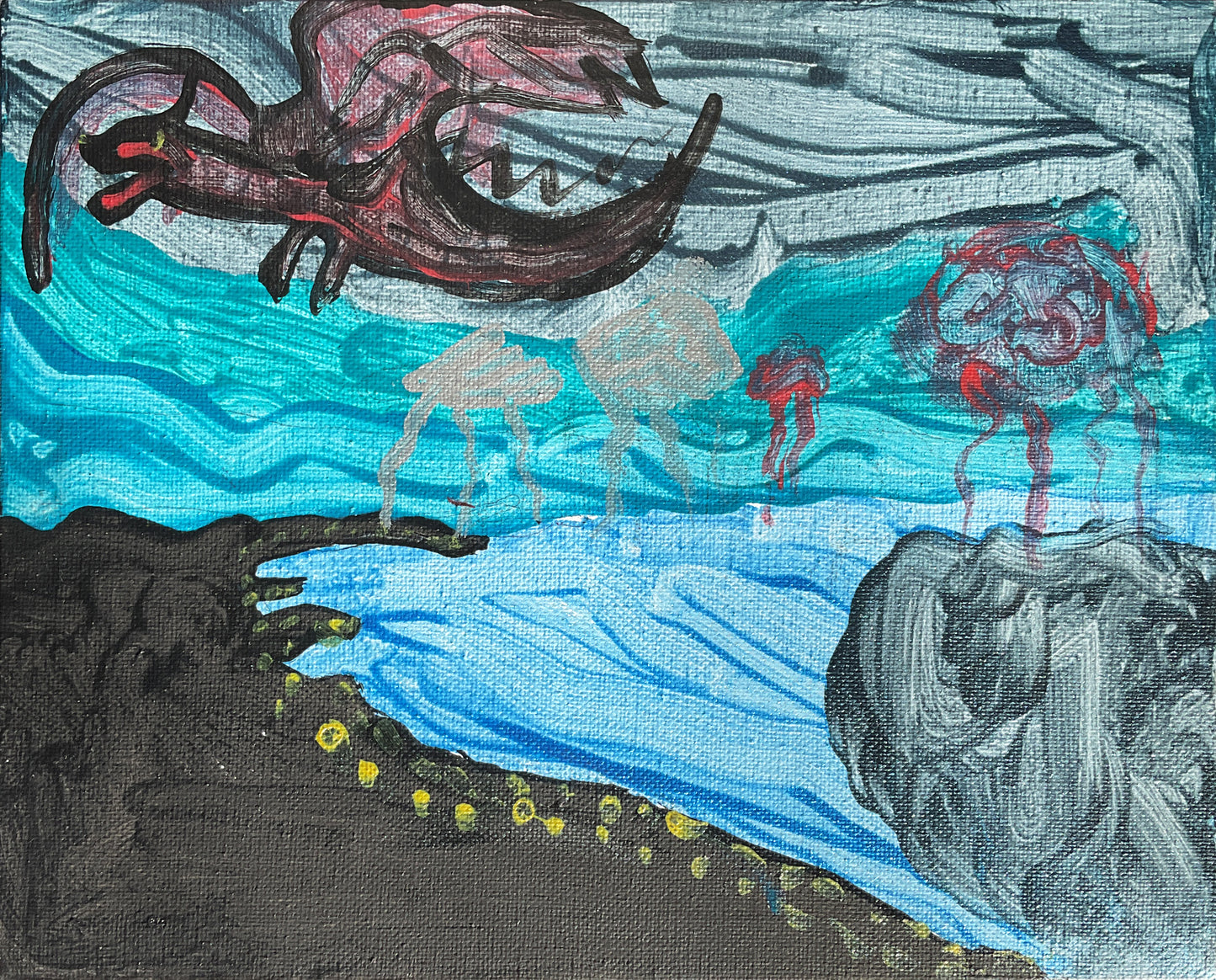 Acrylic Painting on Stretched Canvas Original Fine Art 10-inch x 8-inch Dragon by Jeff Kohler-Crowe and Lukas Miller 4271