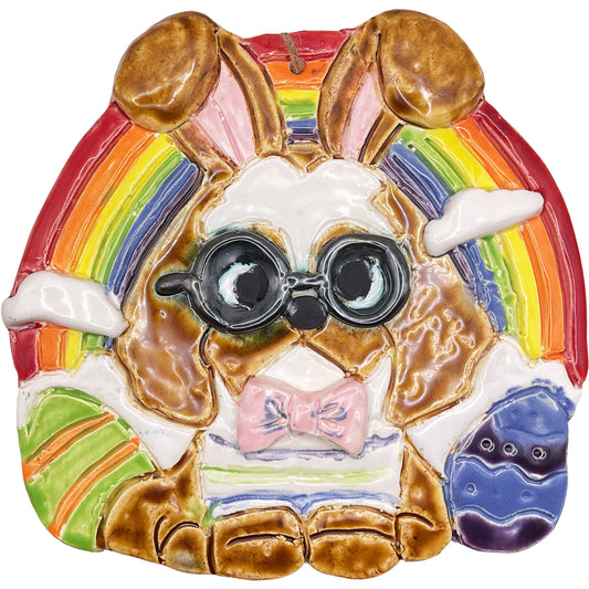 Ceramic Arts Handmade Clay Crafts Glazed Rainbow Dog made by Lisa Uptain 4306
