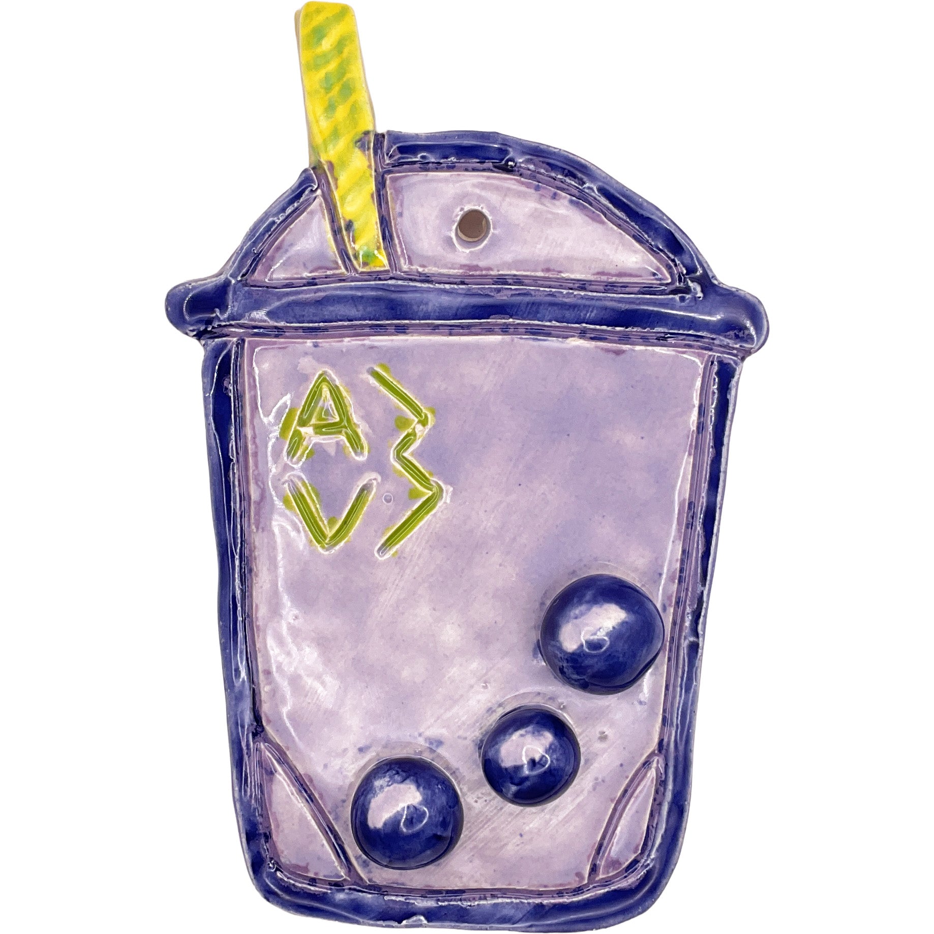WATCH Resources Art Guild - Ceramic Arts Handmade Clay Crafts Glazed Boba Tea 5-inch by 3-inch made by Angelina Vida-White 4353