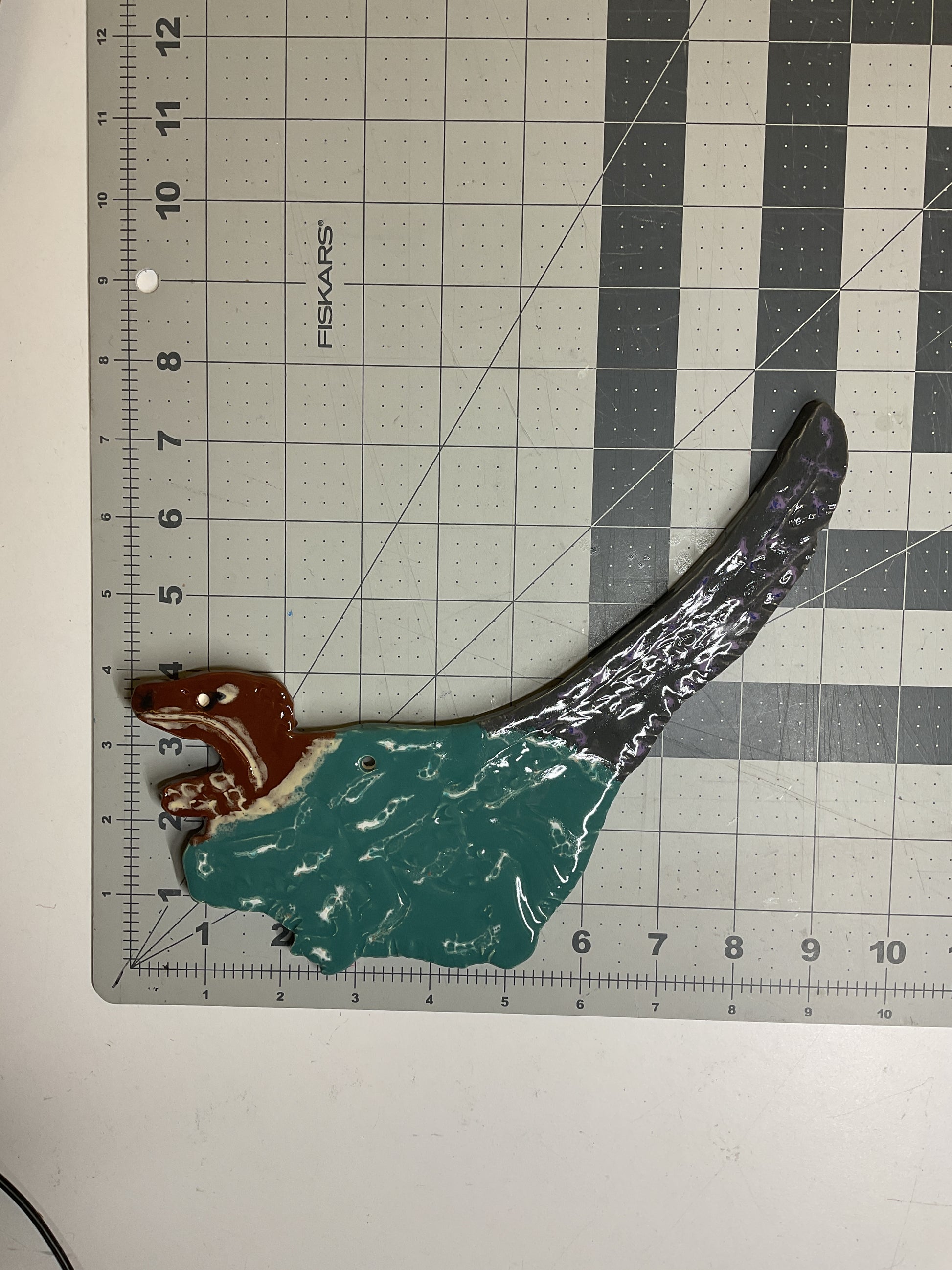 WATCH Resources Art Guild - Ceramic Arts Handmade Clay Crafts Glazed Dinosaur 7.5-inch x 9-inch by Lisa Uptain and Ashley Dorsett 4552