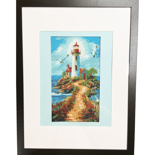 WATCH Resources Art Guild - Diamond Dot Art - Framed Canvas - Handmade Crafts - 17 x 13 Lighthouse by Lisa Uptain 4683