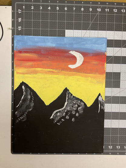 11x14 Acrylic Sunset and Mountains Painting on Stretched Canvas by Terry Morrow 4782