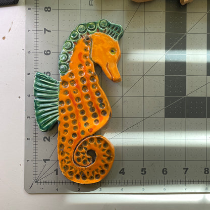 Ceramic Arts Handmade Clay Crafts Glazed Seahorse 7.5-inch by 4-inch made by Monty Chu and Anonymous 4124