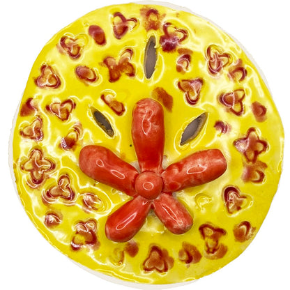 Ceramic Arts Handmade Clay Crafts Fresh Fish 3.5-inch x 3-inch Glazed Sand Dollar by Angelina Vida-White 4121