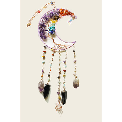 Moon Dreamcatcher with Gemstones and Copper Tree of Life Gemstone Wall Hanging made by Lukas Miller
