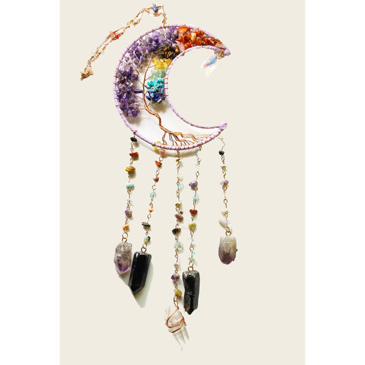 Moon Dreamcatcher with Gemstones and Copper Tree of Life Gemstone Wall Hanging made by Lukas Miller