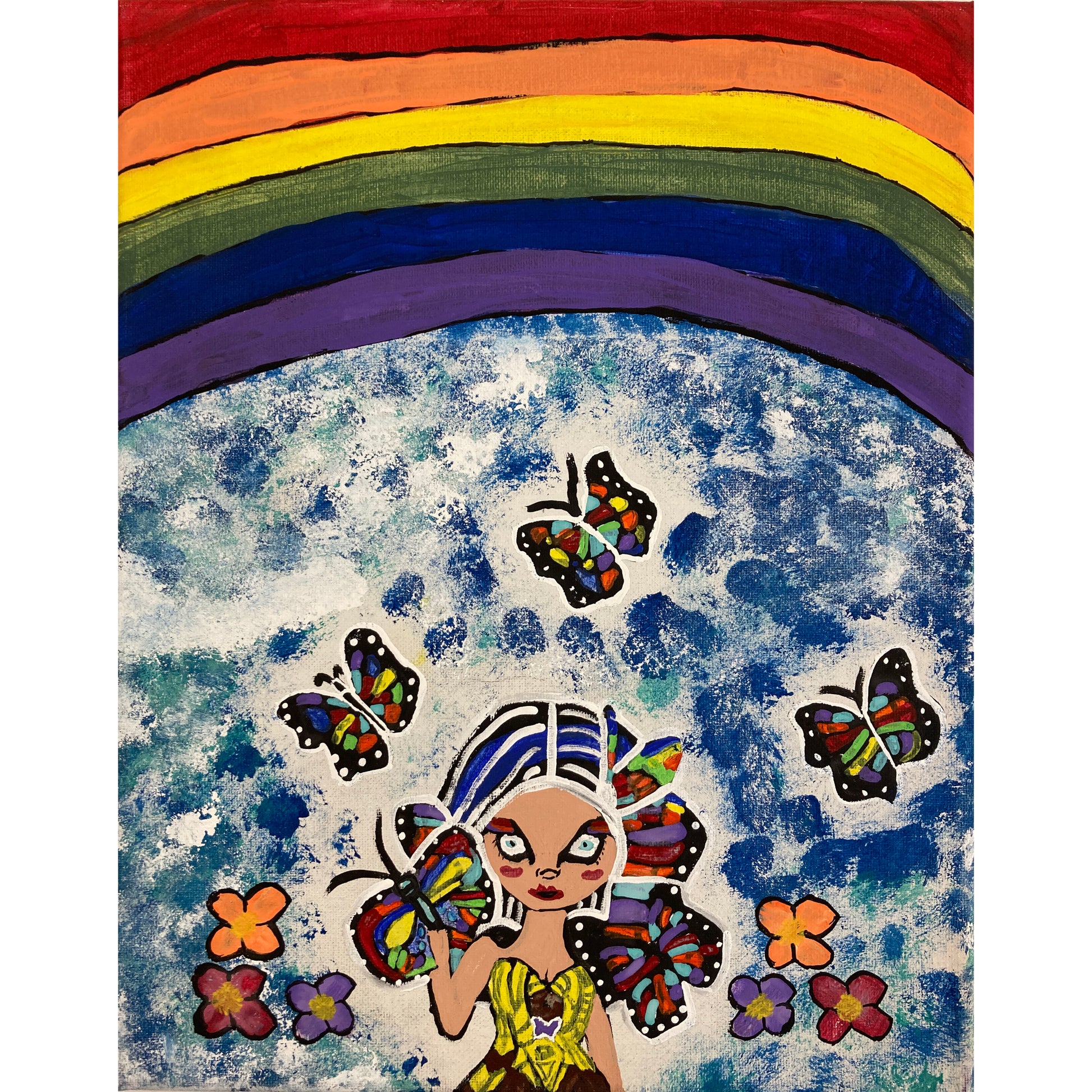 WATCH Resources Art Guild - Acrylic Paint on Stretched Canvas, 14 x 11 Original Fine Art, Rainbow Butterfly Fairy by Michelle Stacy