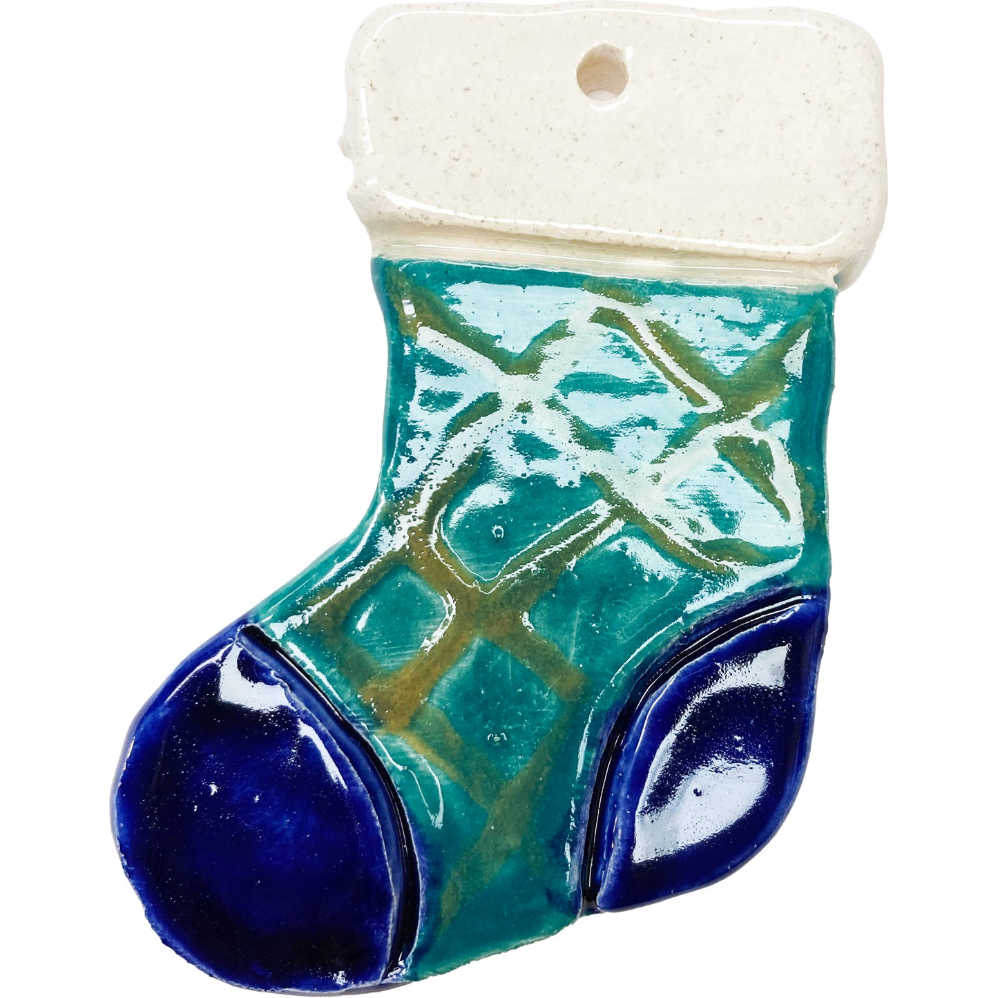 WATCH Resources Art Guild - Ceramic Arts Handmade Clay Crafts 4-inch x 3-inch Glazed Christmas Stocking made by Lisa Uptain