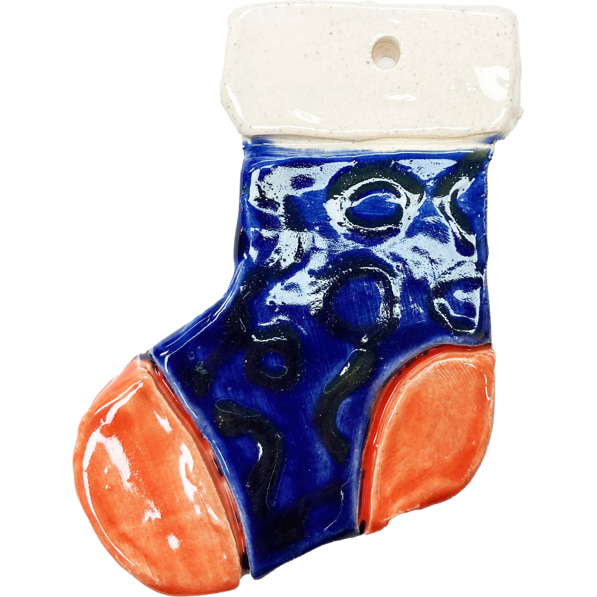 WATCH Resources Art Guild - Ceramic Arts Handmade Clay Crafts 4-inch x 3-inch Glazed Christmas Stocking made by Lisa Uptain