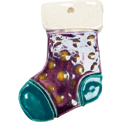 WATCH Resources Art Guild - Ceramic Arts Handmade Clay Crafts 4-inch x 3-inch Glazed Christmas Stocking made by Lisa Uptain