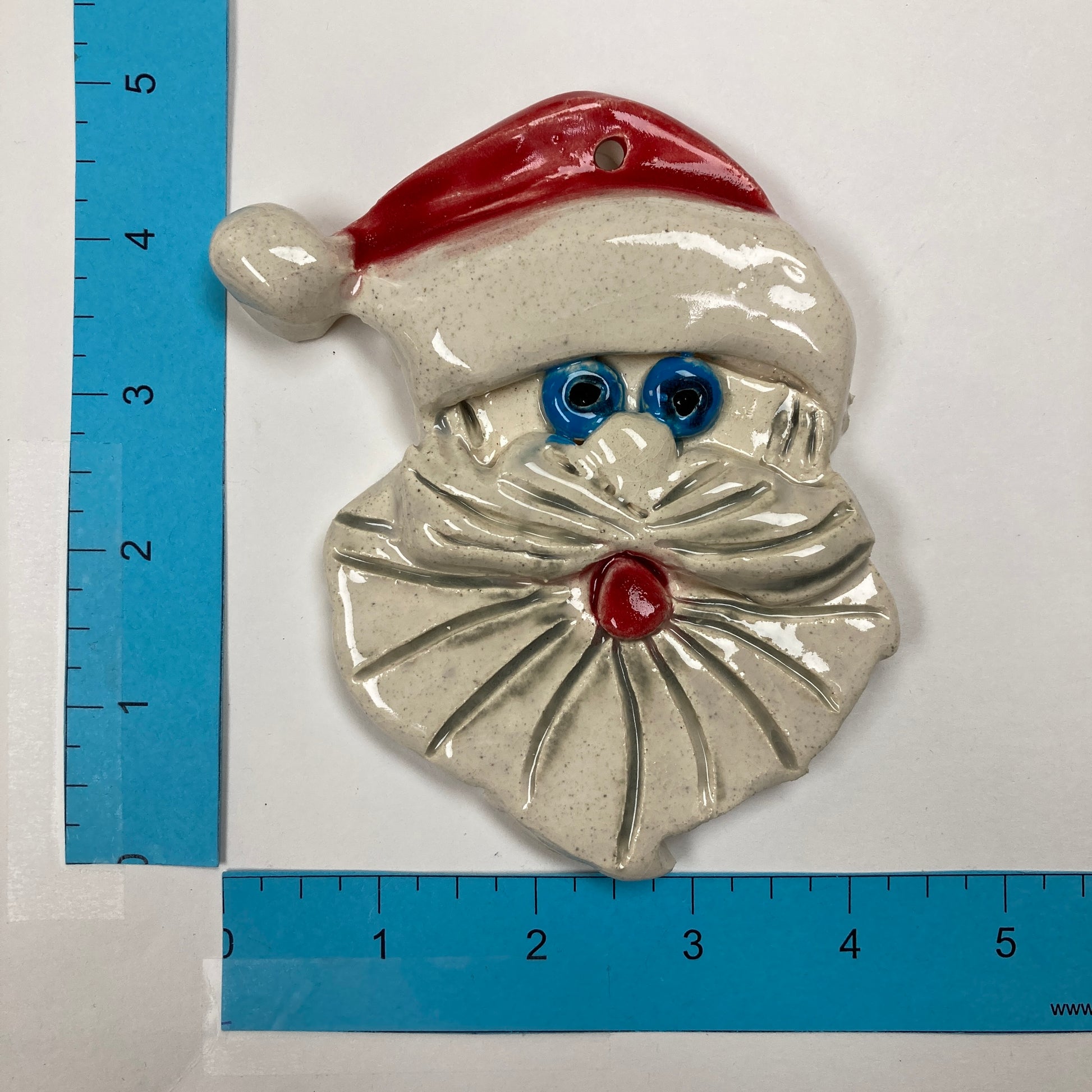 WATCH Resources Art Guild - Ceramic Arts Handmade Clay Crafts 5-inch x 4.5-inch Glazed Christmas Santa made by Lisa Uptain
