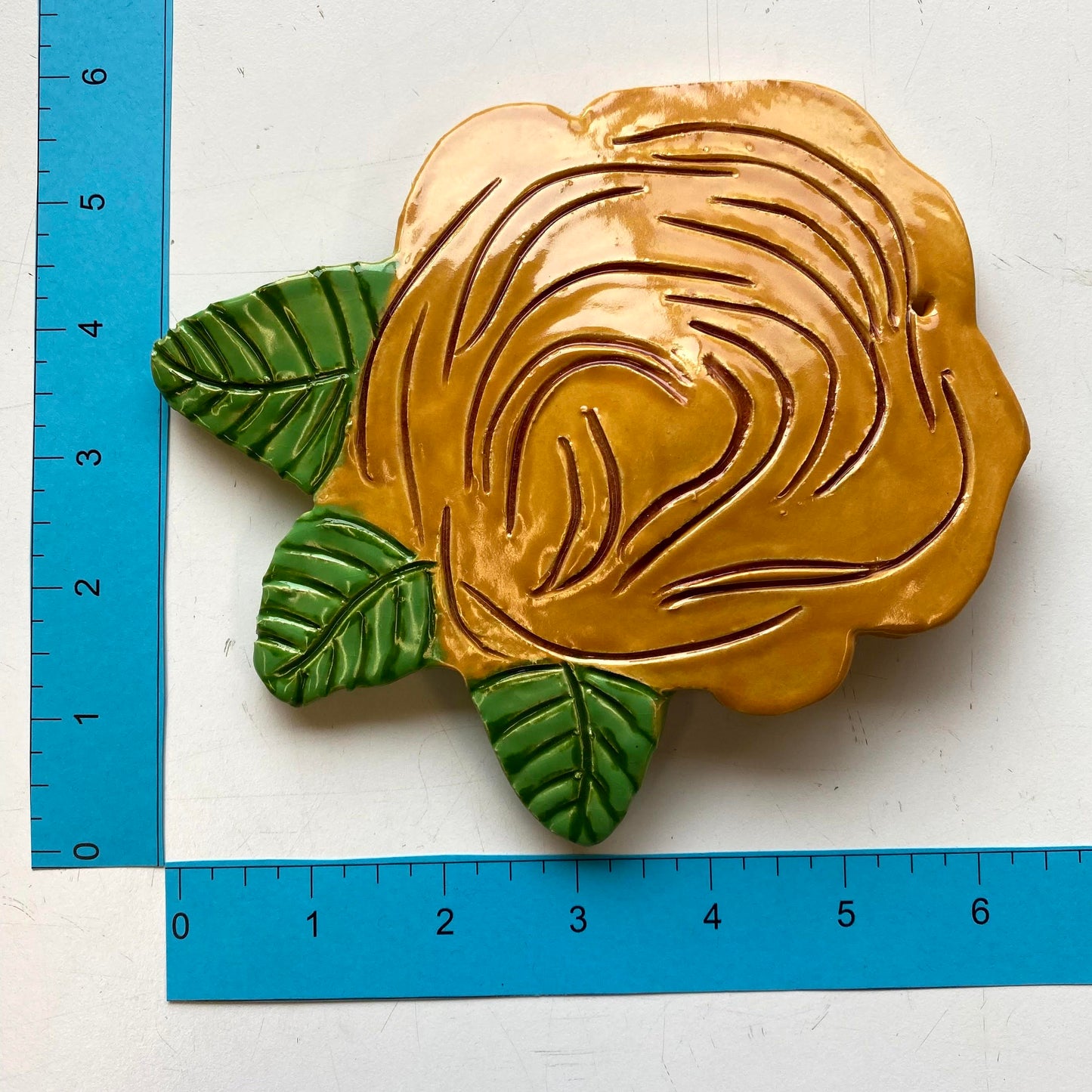 WATCH Resources Art Guild - Ceramic Arts Handmade Clay Crafts 5-inch x 6-inch Glazed Flower Rose by Eileen Shumate