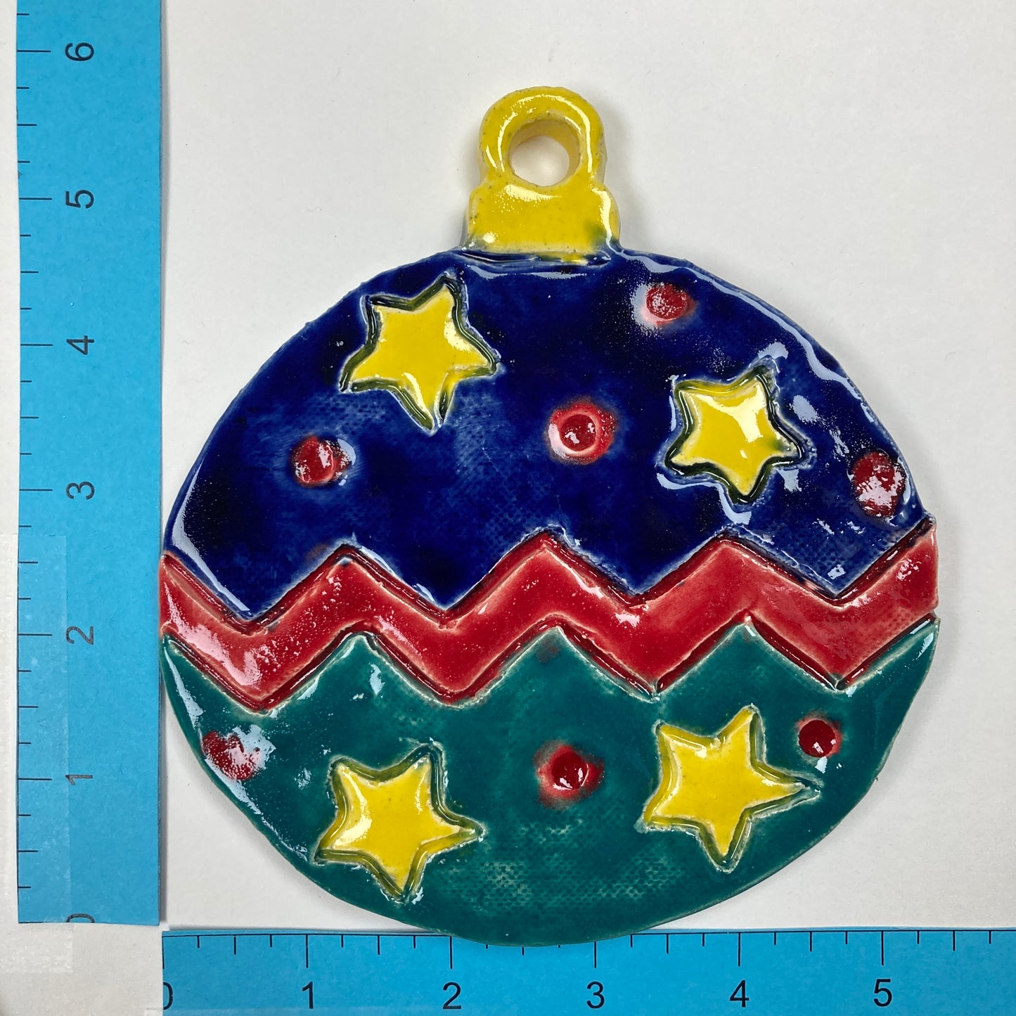 WATCH Resources Art Guild - Ceramic Arts Handmade Clay Crafts 6-inch x 5.5-inch Glazed Christmas Ornament made by Lisa Uptain