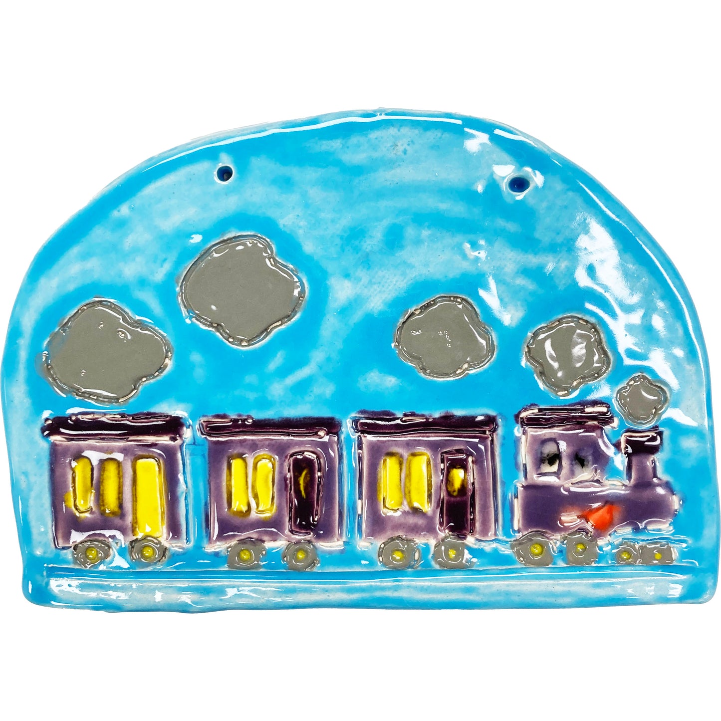 WATCH Resources Art Guild - Ceramic Arts Handmade Clay Crafts 8-inch x 5-inch Glazed Train made by Lisa Uptain