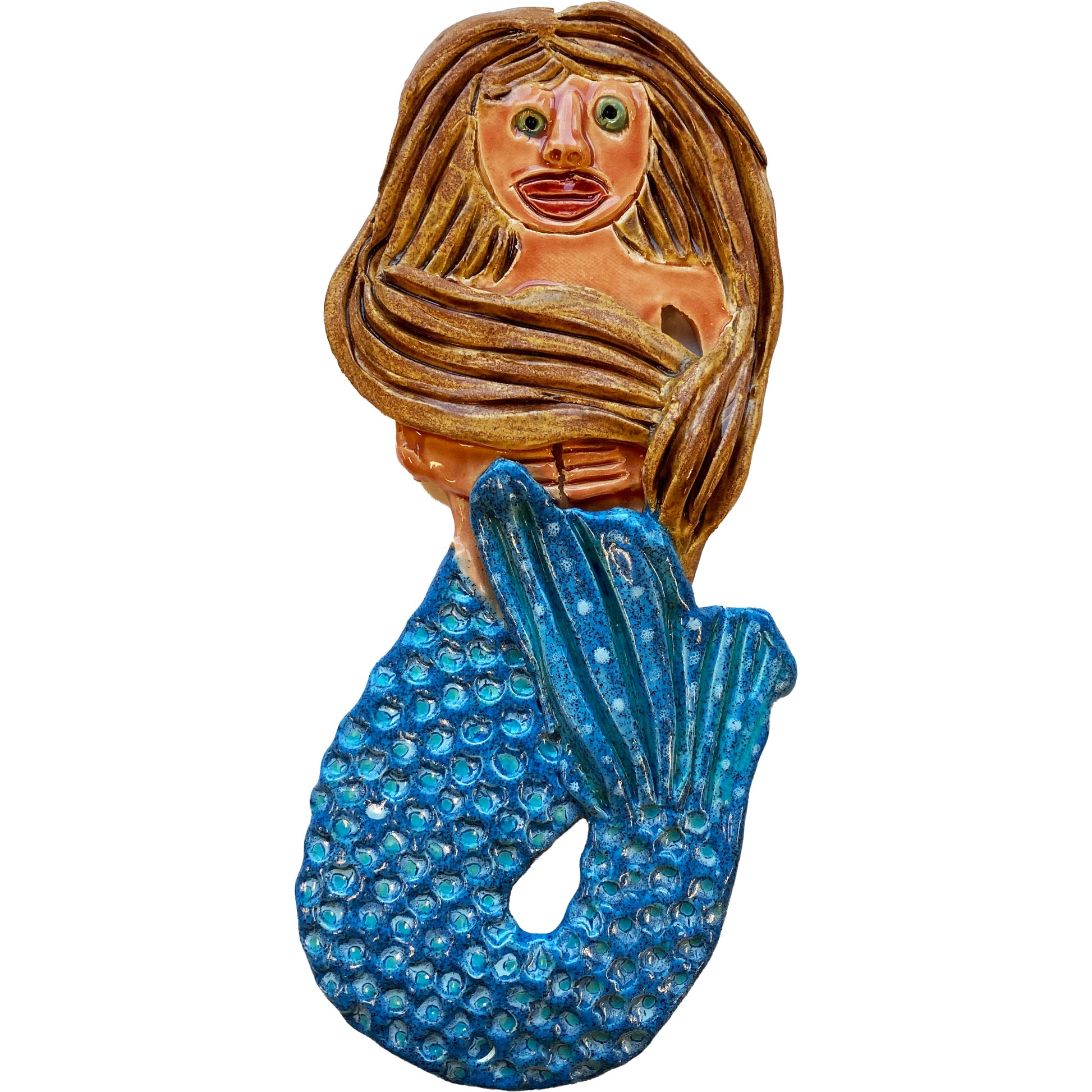 WATCH Resources Art Guild - Ceramic Arts Handmade Clay Crafts Fresh Fish 12.5-inch x 5.5-inch Glazed Mermaid by Lisa Uptain