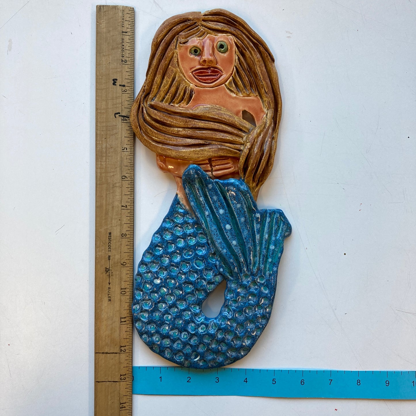 WATCH Resources Art Guild - Ceramic Arts Handmade Clay Crafts Fresh Fish 12.5-inch x 5.5-inch Glazed Mermaid by Lisa Uptain